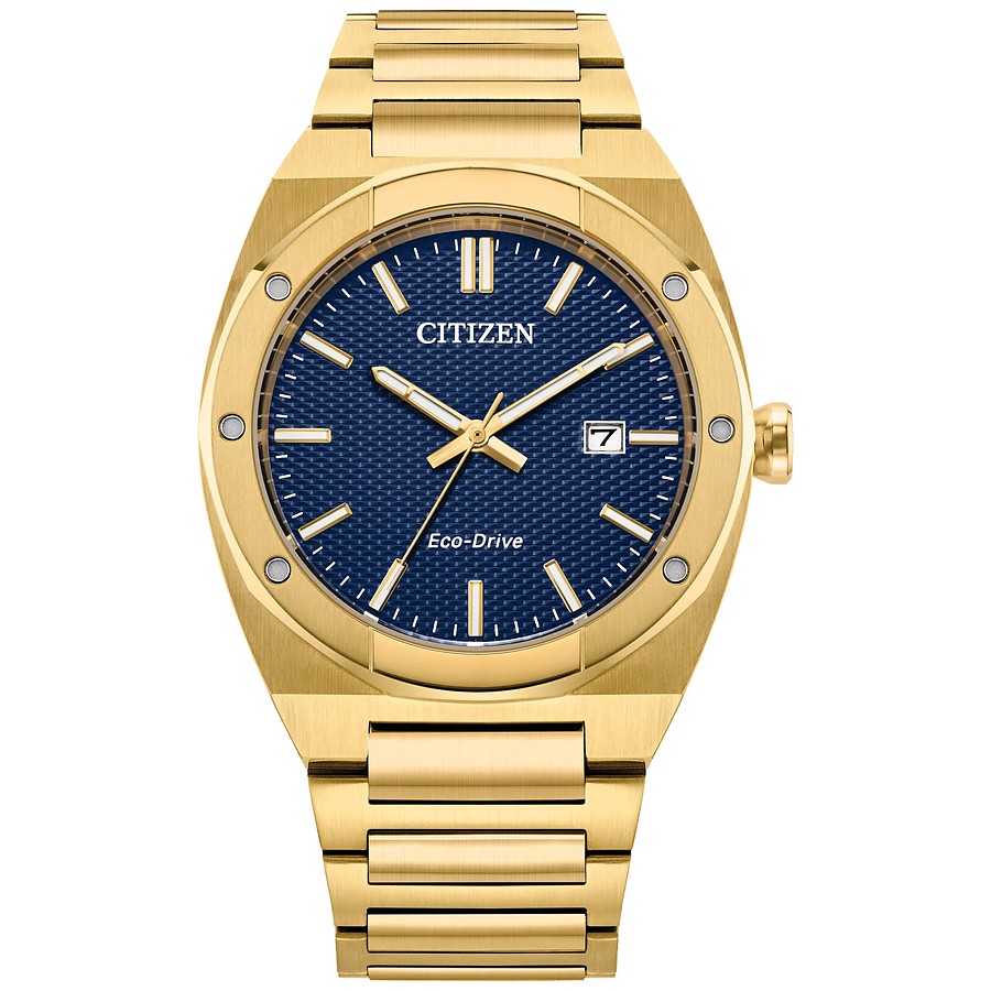 Citizen Eco-Drive Herrenuhr Gold mit blauem Zifferblatt bei Juwelier bouz