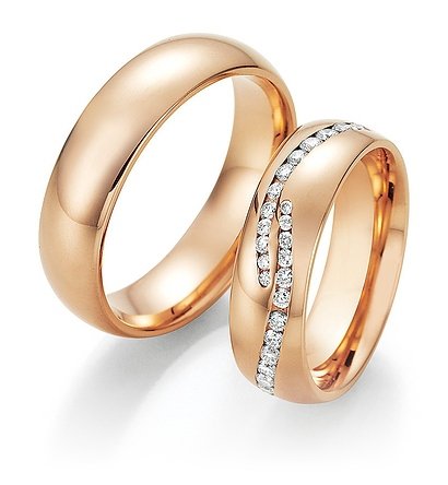 Meisterschmuck Eheringe in Rotgold mit Pave-Fassung bei Juwelier bouz