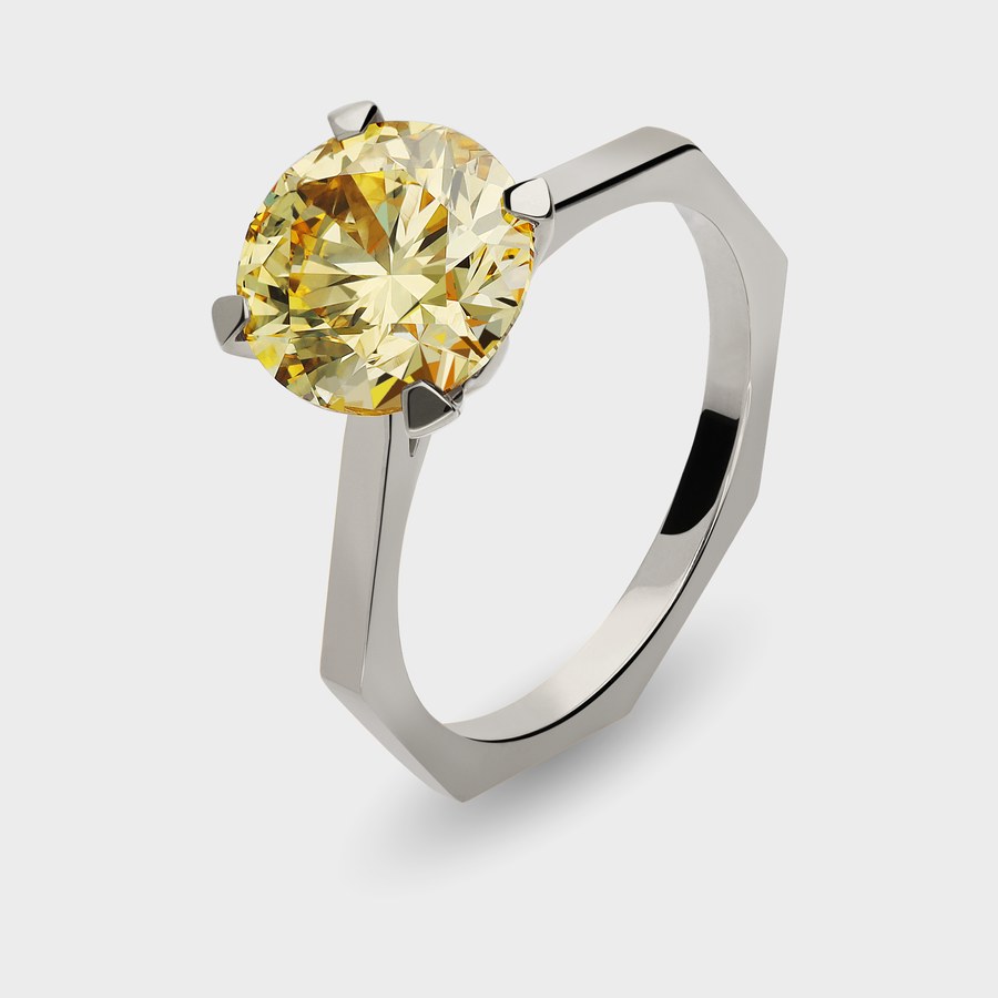 mandana one Verlobungsring in Weißgold mit gelbem Labordiamant