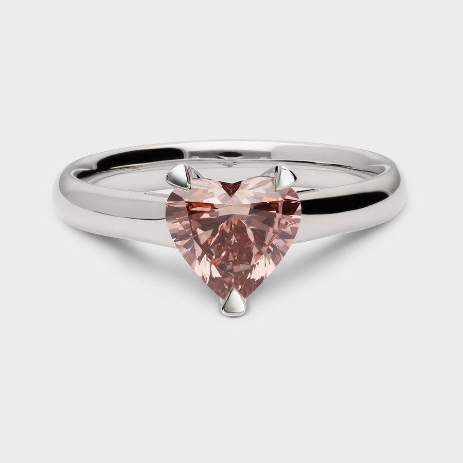mandana Solitaire Verlobungsring in Platin mit rosa Labordiamant im Herzschliff